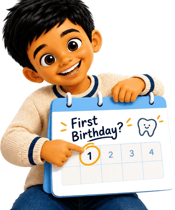 A child holding a calendar with the first birthday circled