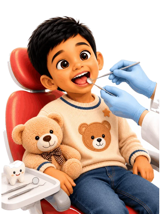 A child having the tongue and lip checked by a dentist