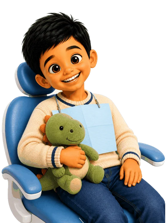 A child in the chair holding a soft toy for comfort