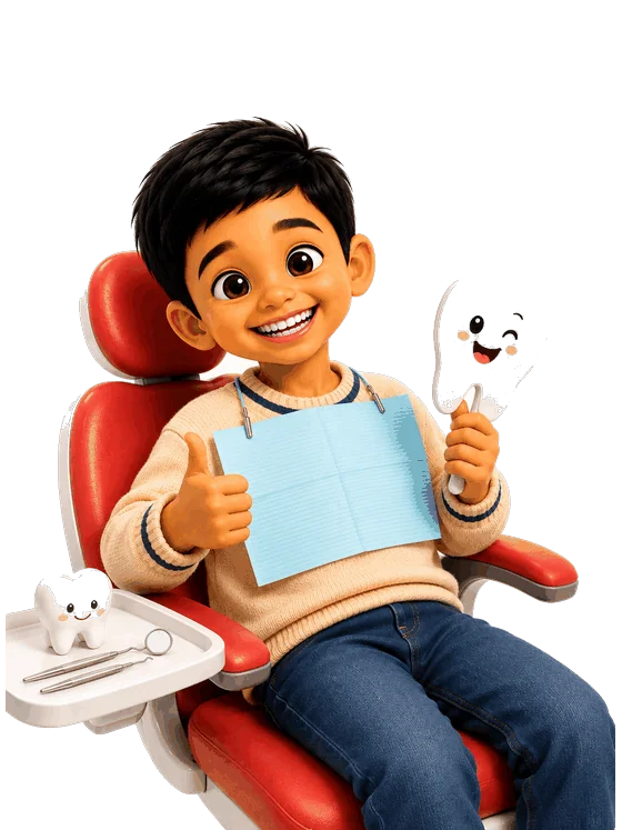A child giving a thumbs up in the dental chair
