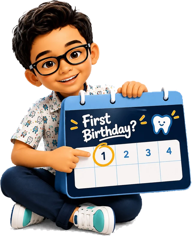 A child holding a calendar with the first birthday circled
