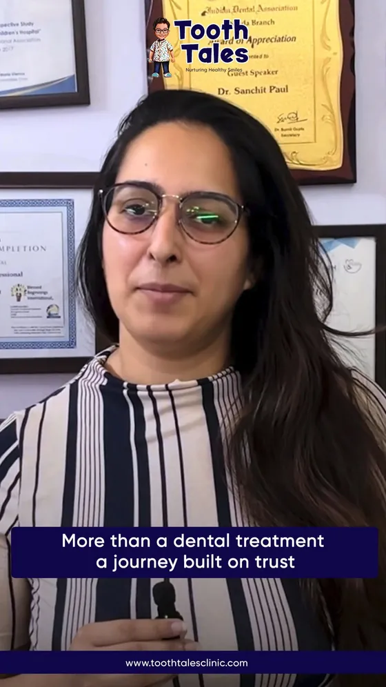 A mother speaking to camera at the Tooth Tales clinic
