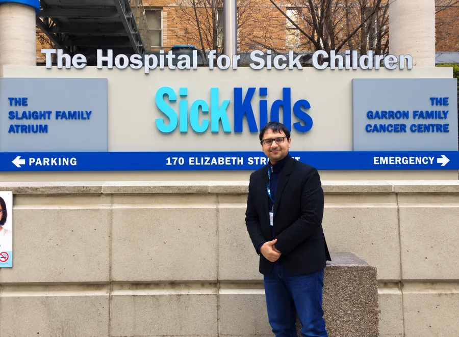 Dr. Sanchit Paul outside The Hospital for Sick Children (SickKids), Toronto