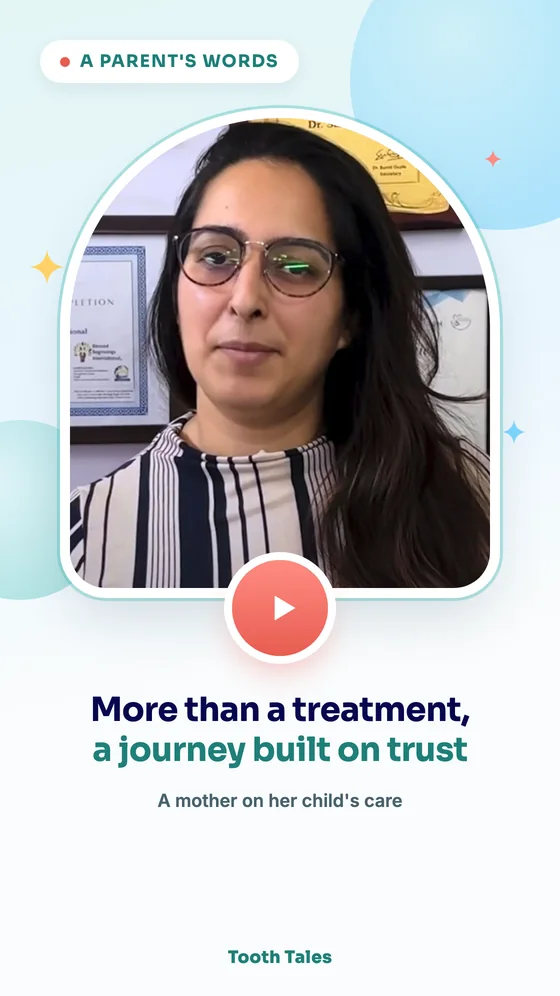A mother speaking to camera at the Tooth Tales clinic